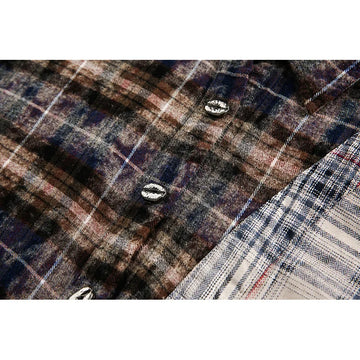 Patch Clash Distressed Plaid Button-Up